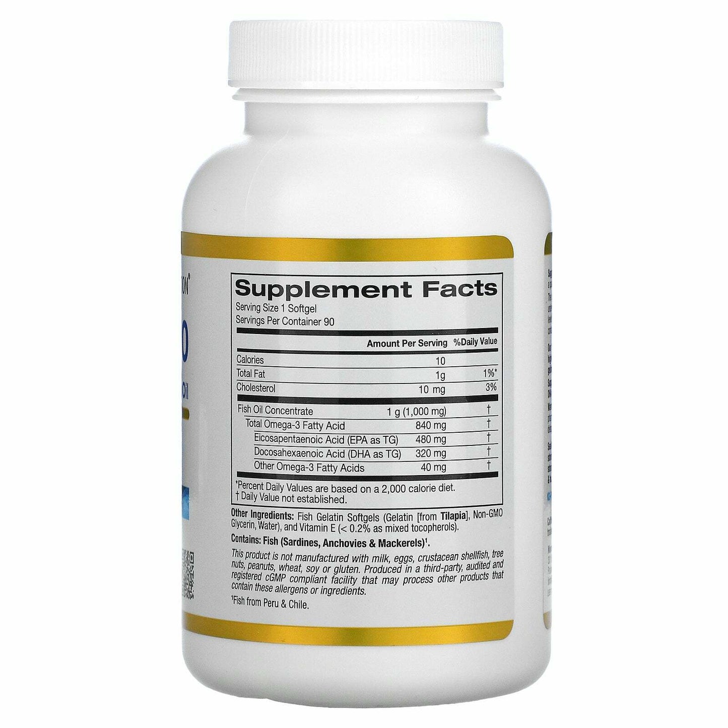 California Gold Nutrition Omega 800 Fish Oil 80% EPA/DHA 1000mg 90 Softgels NEW