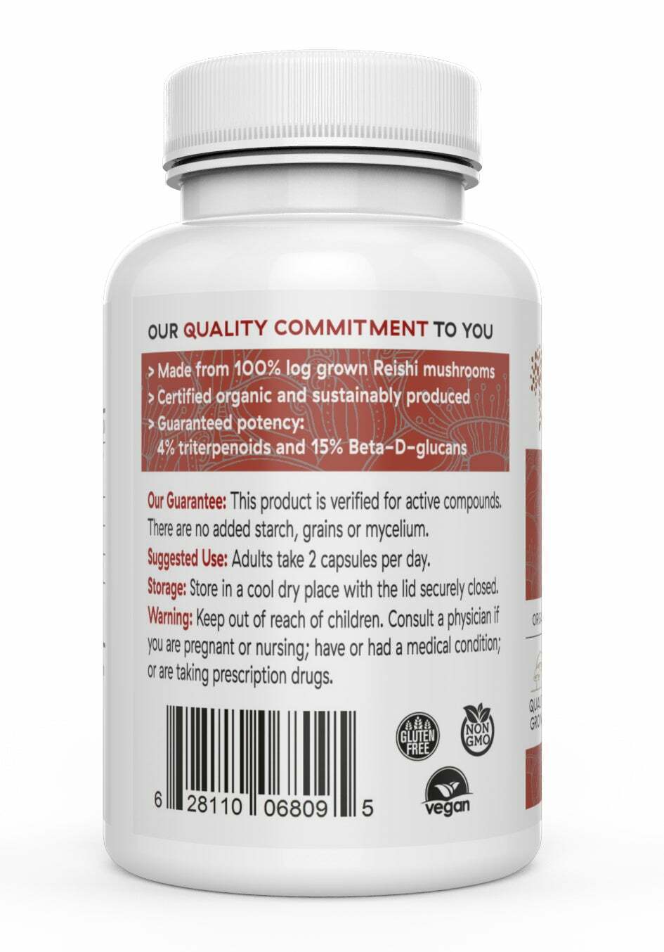Real Mushrooms Organic Reishi Mushroom Longevity Supplement Vegan 200 caps NEW