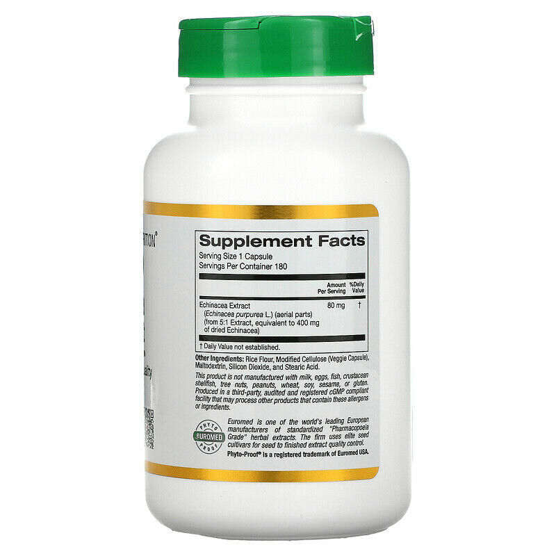 California Gold Nutrition EuroHerbs Echinacea Herb Extract Veg 80mg 180 caps NEW