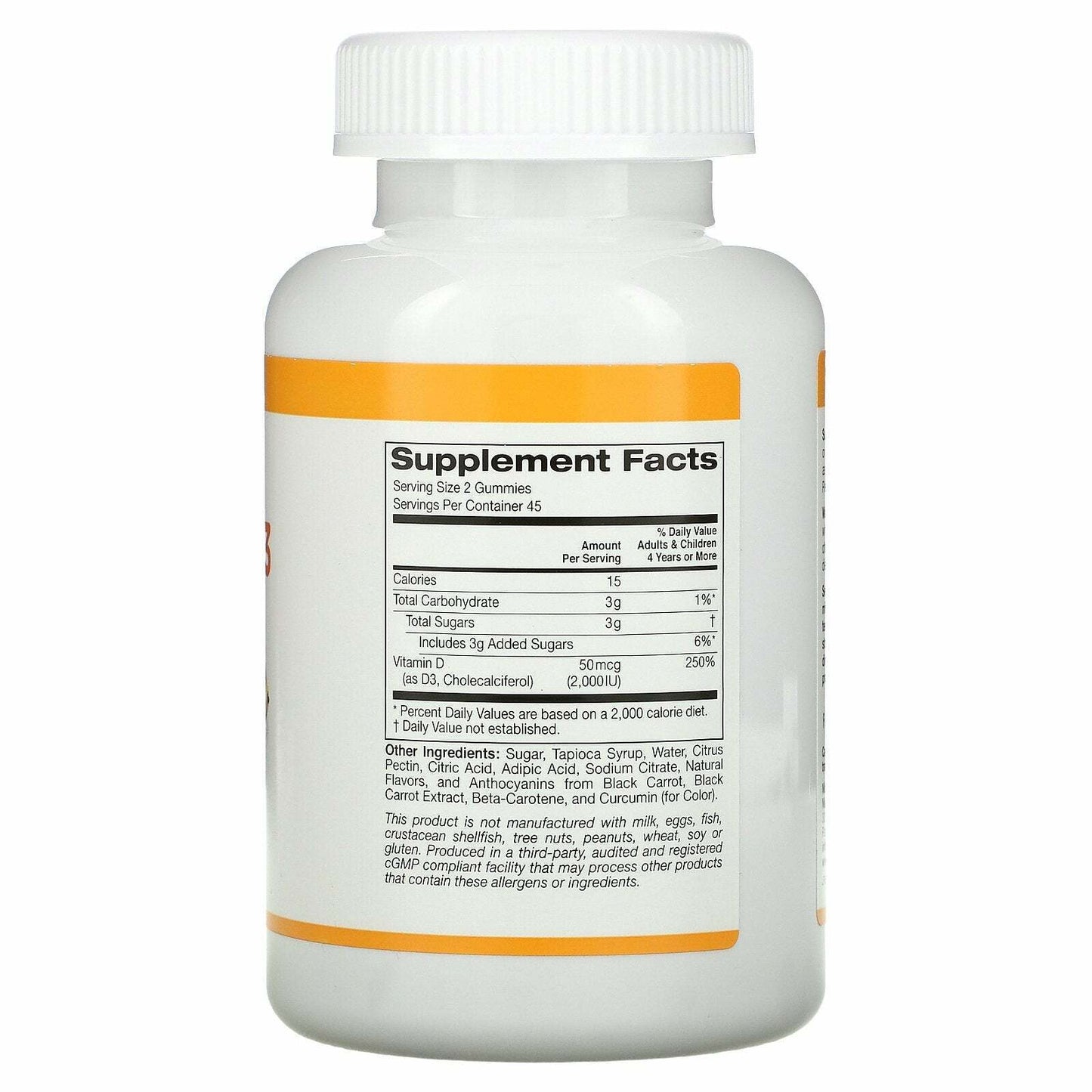 California Gold Nutrition Vitamin D3 Gummies No Gelatin/Gluten 25mcg 90pcs NEW