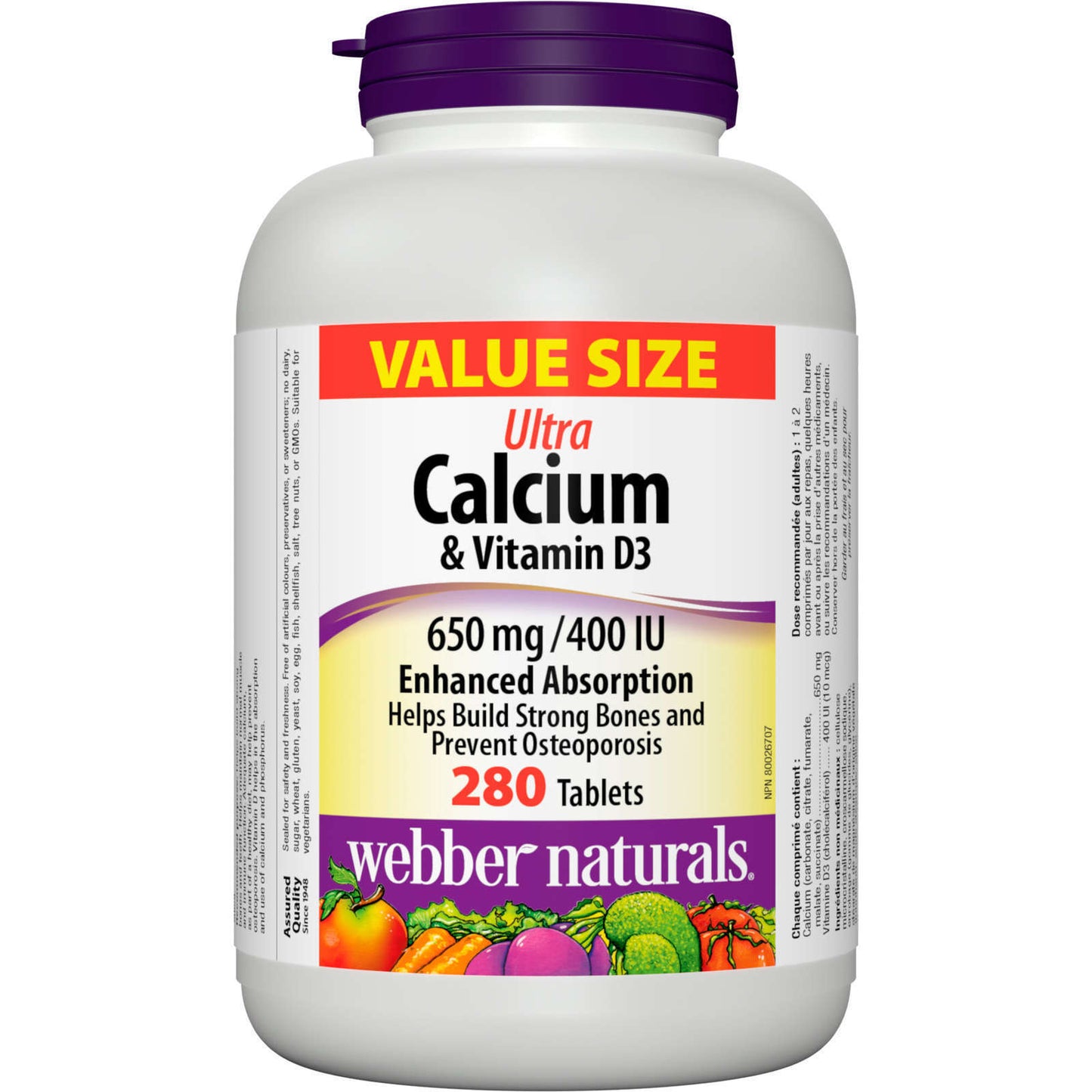 Webber Naturals 超级钙和维生素 D3 增强吸收 650 毫克 280 片 新品