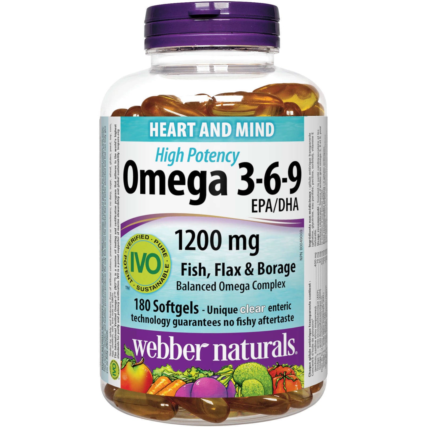 Webber Naturals Omega 3-6-9 High Potency 1200mg Fish Flax Borage 180 pcs NEW