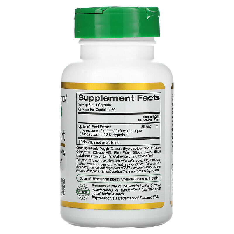 California Gold Nutrition EuroHerbs 圣约翰草素食胶囊 300 毫克 60 粒新品