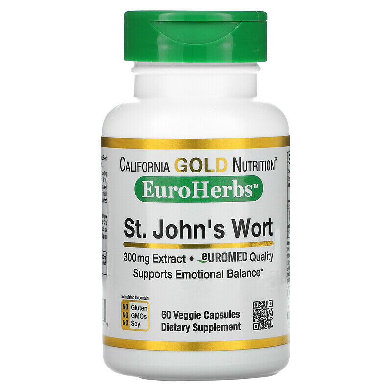 California Gold Nutrition EuroHerbs 圣约翰草素食胶囊 300 毫克 60 粒新品