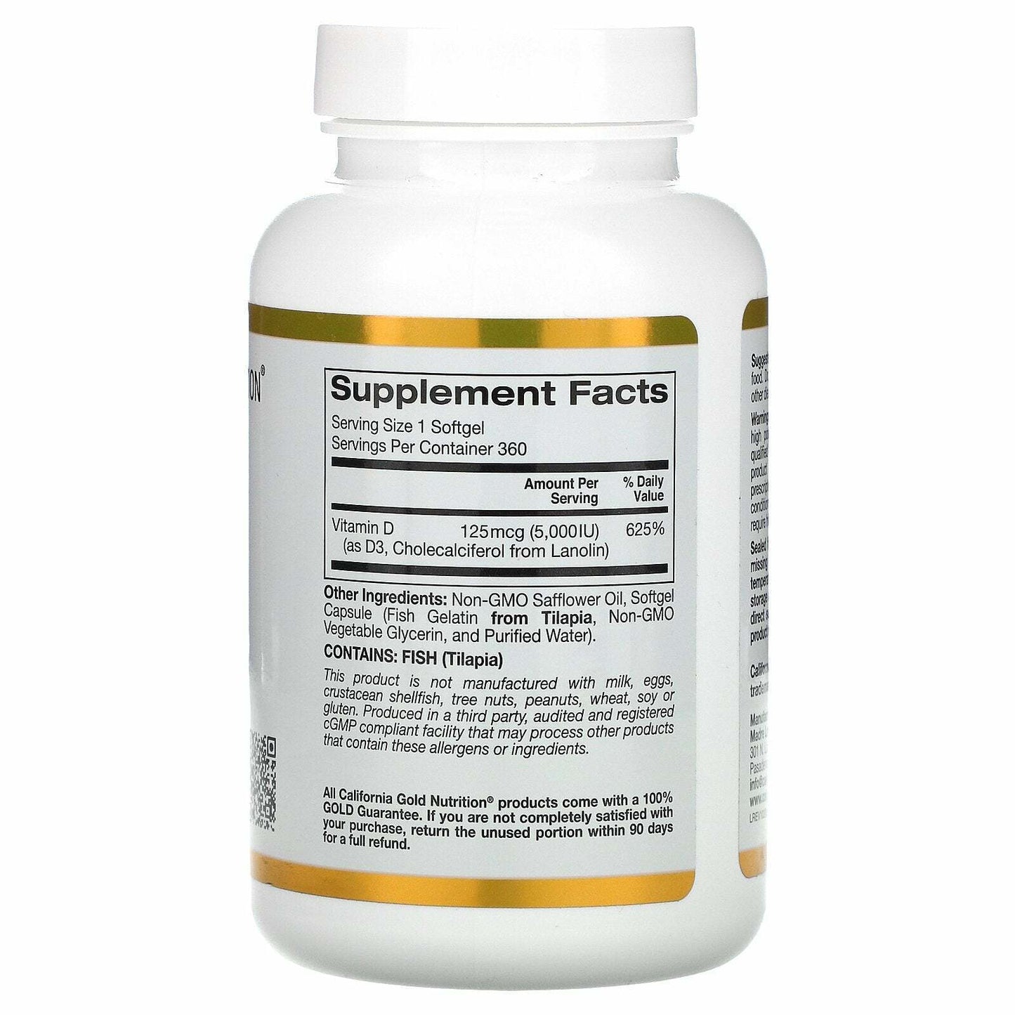 California Gold Nutrition Vitamin D3 125 mcg 5000 IU 360 Gelatin Softgel NEW