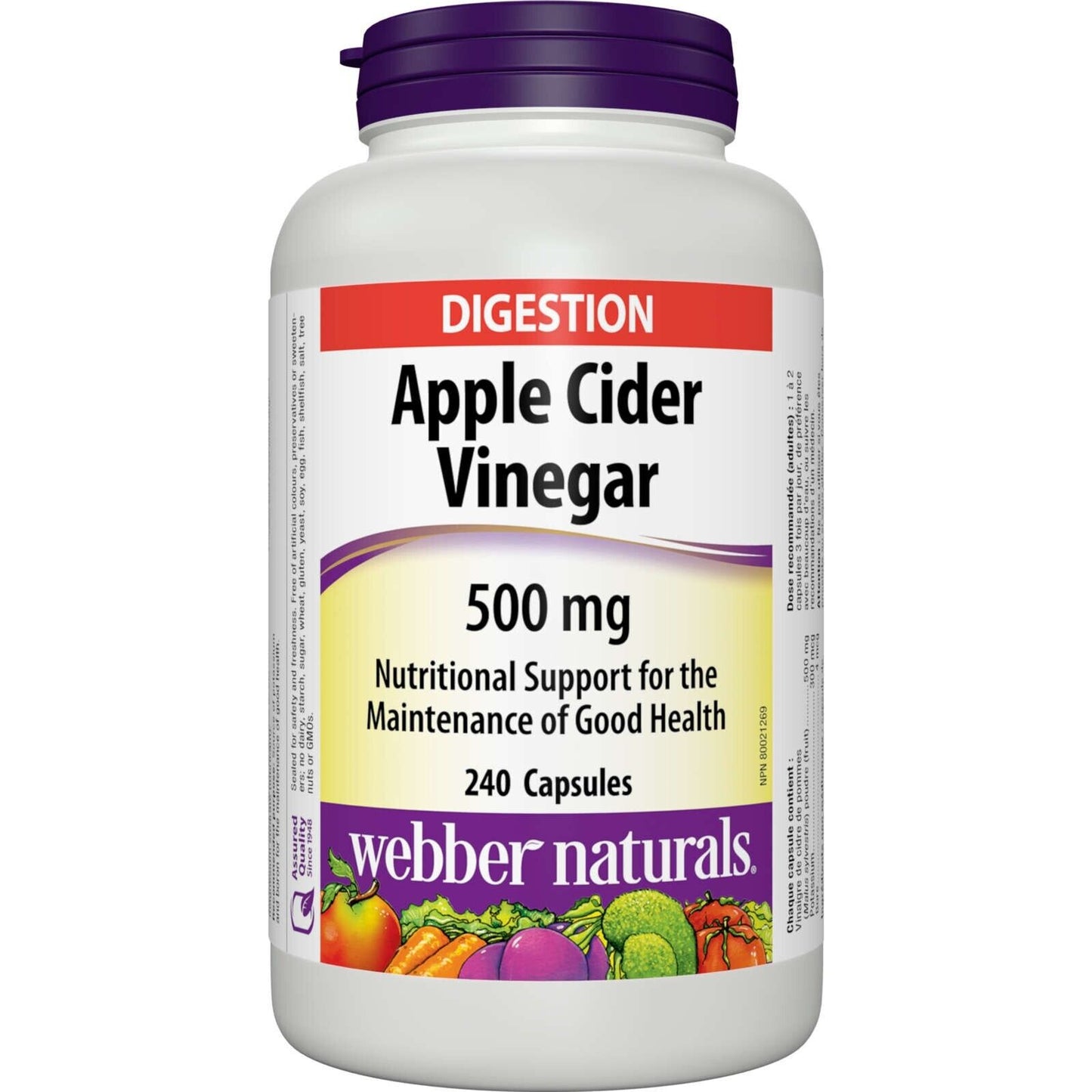Webber Naturals 苹果醋 500 毫克浓缩方便 240 件全新