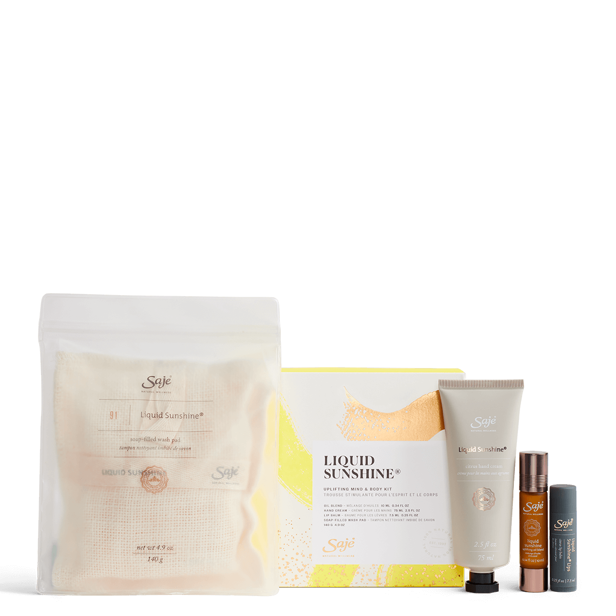 Saje Liquid Sunshine Kit 滚珠式润唇膏柑橘护手霜香味 5 件装全新
