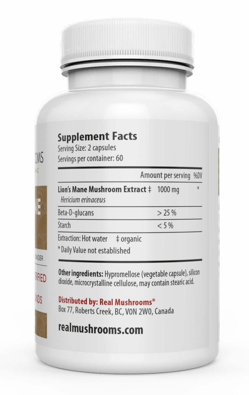 Real Mushrooms Organic Lions Mane Mushroom Extract Cognition Vegan 120 caps NEW