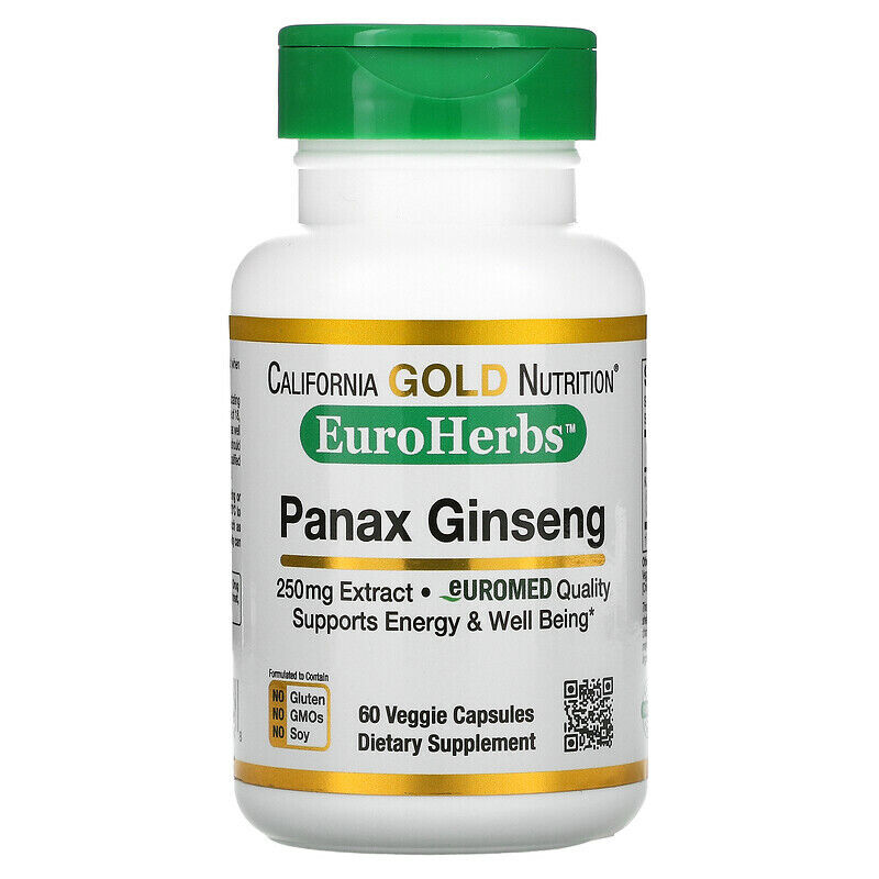 加州黄金营养 EuroHerbs 人参提取物 250 毫克 60 粒胶囊 全新