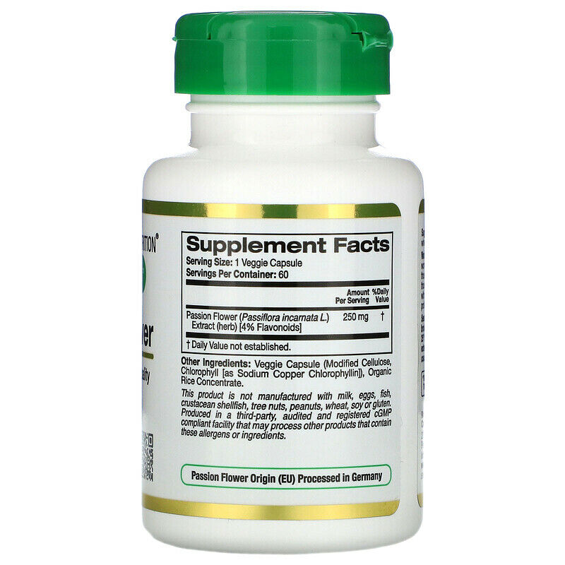 California Gold Nutrition EuroHerbs Passion Flower Extract Veg 250mg 60 caps NEW