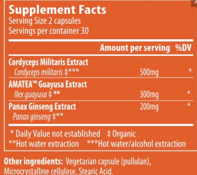 Real Mushrooms RealBoost Cordyceps Guayusa Ginseng Herb Extracts 60 Caps NEW