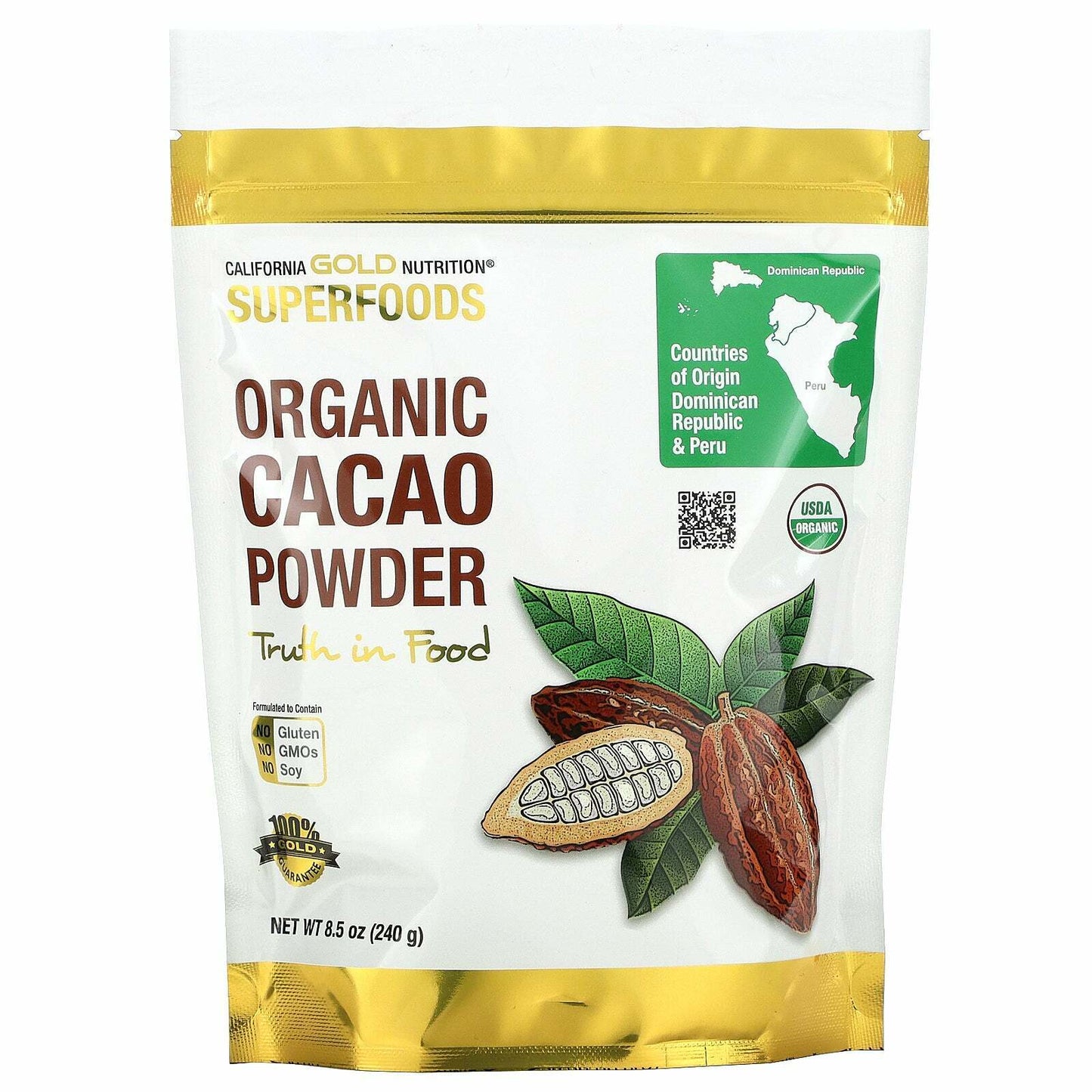 California Gold Nutrition SUPERFOODS 有机可可粉秘鲁甜 8.5 盎司全新