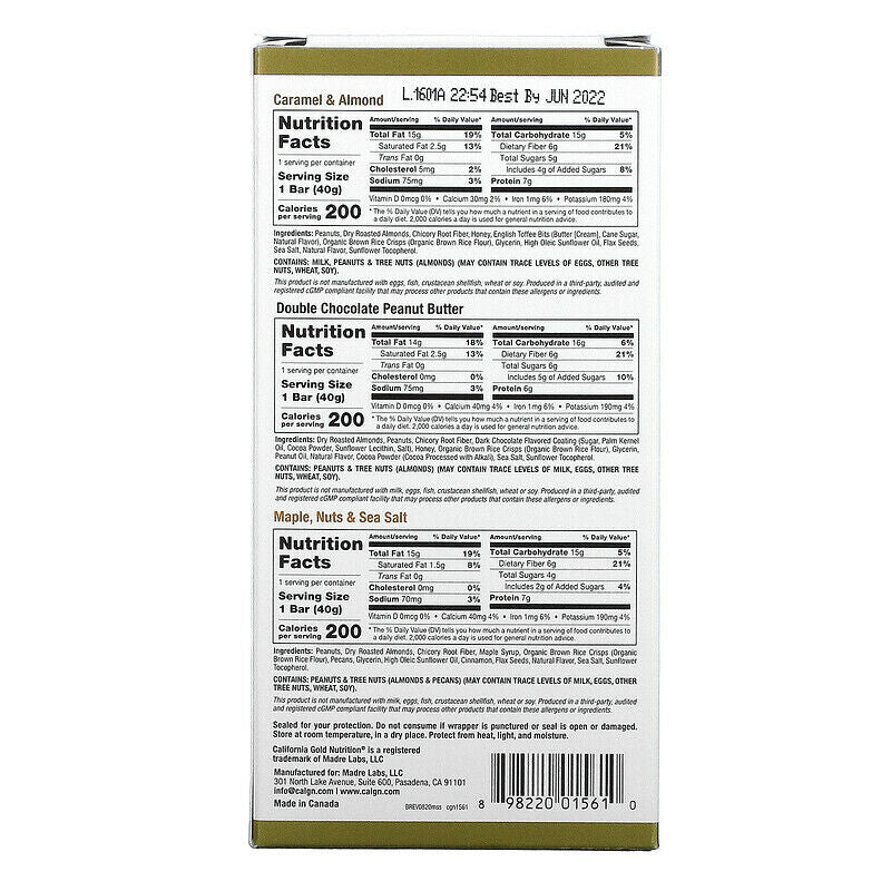 California Gold Nutrition FOODS Sample Snack Bar Pack 3 Bars 1.4 oz each NEW