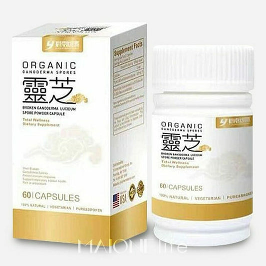 Maione 有机破壁灵芝孢子素食天然 60 粒胶囊 全新