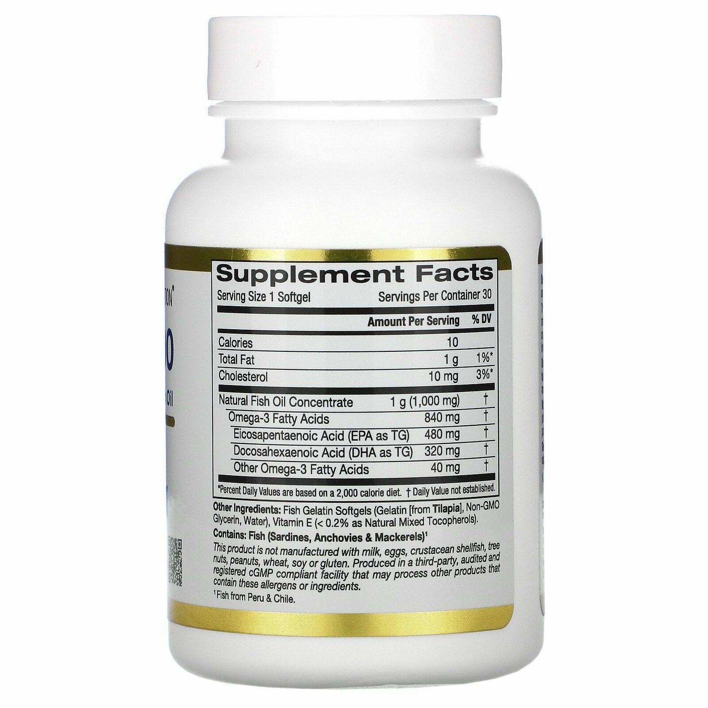 California Gold Nutrition Omega 800 Fish Oil 80% EPA/DHA 1000mg 30 Softgels NEW