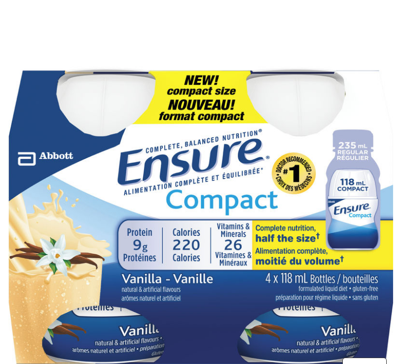 En sure Compact Vanilla 9g Drink Supplement Nutritious Quality 4 x 118mL ea NEW