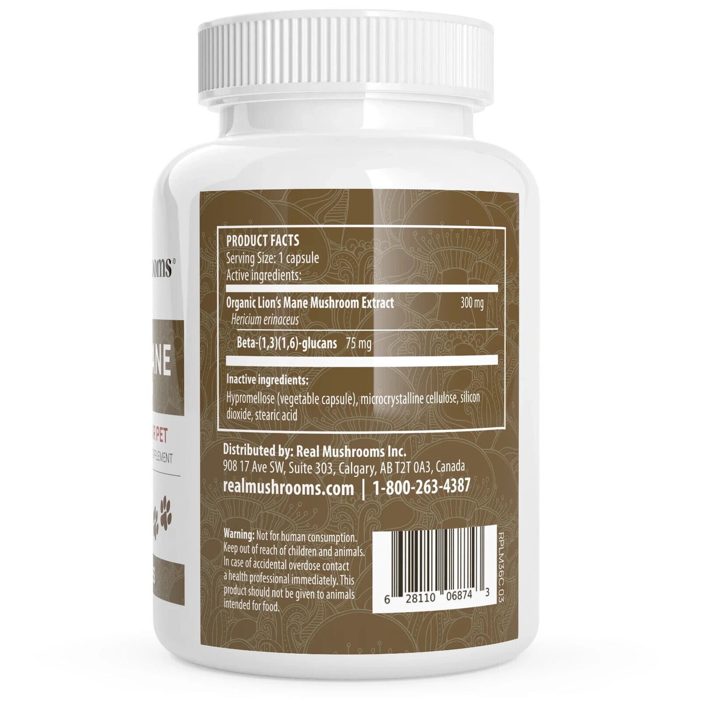 Real Mushrooms Organic Lion's Mane Capsules for Pets Non-GMO 120 Chews NEW