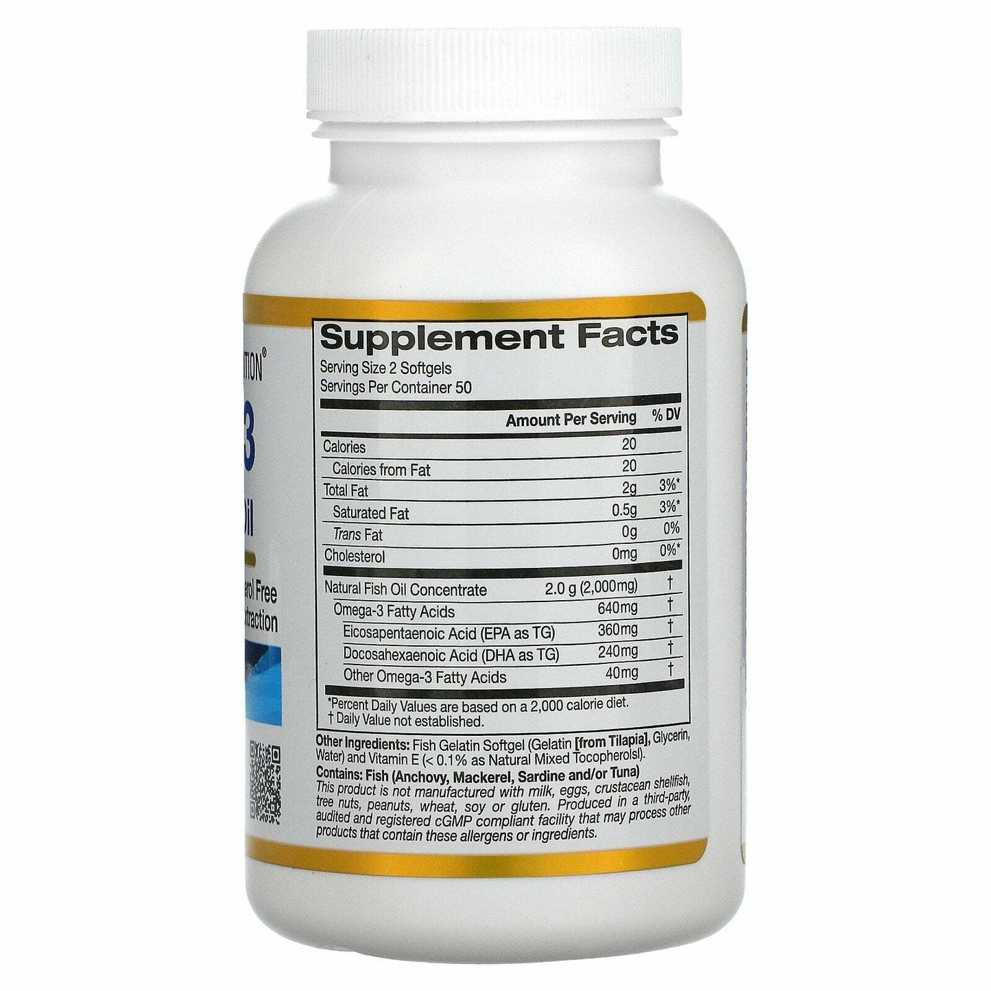 California Gold Nutrition Omega-3 Premium Fish Oil 100 Fish Gelatin Softgels NEW