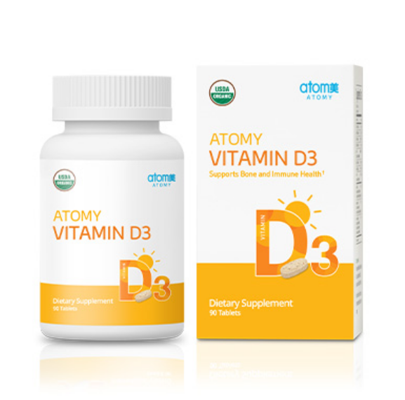 Atomy 维生素 D3 片剂素食 K2 蘑菇混合有机非转基因清真 90 片新品