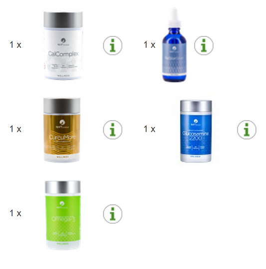 NHT Global Joint Pack CalComplex ReStor Omega 3 Curcumore Glucosamine 5pcs NEW