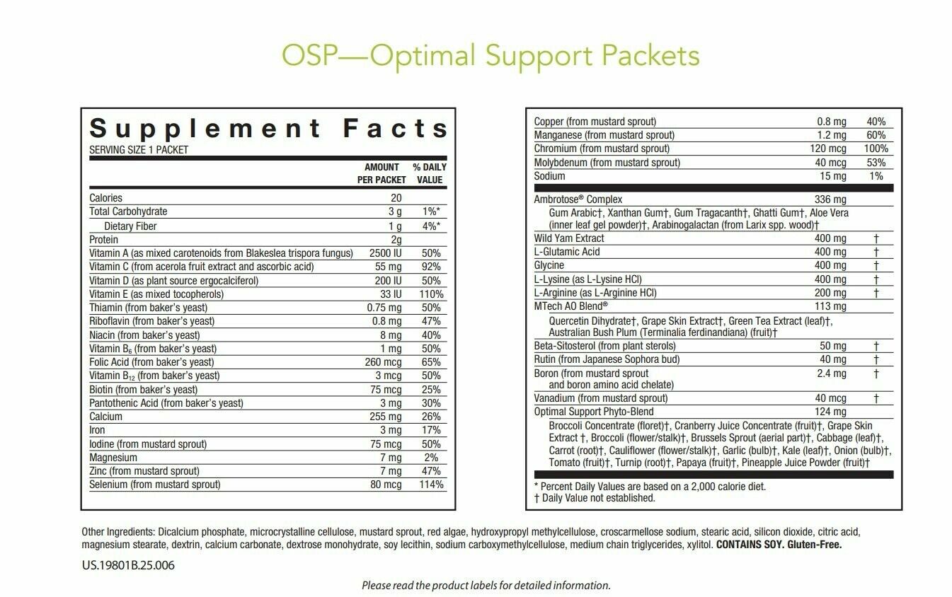 4 Bags Mannatech Optimal Support Packets OSP 60 Packets Multivitamin Support NEW