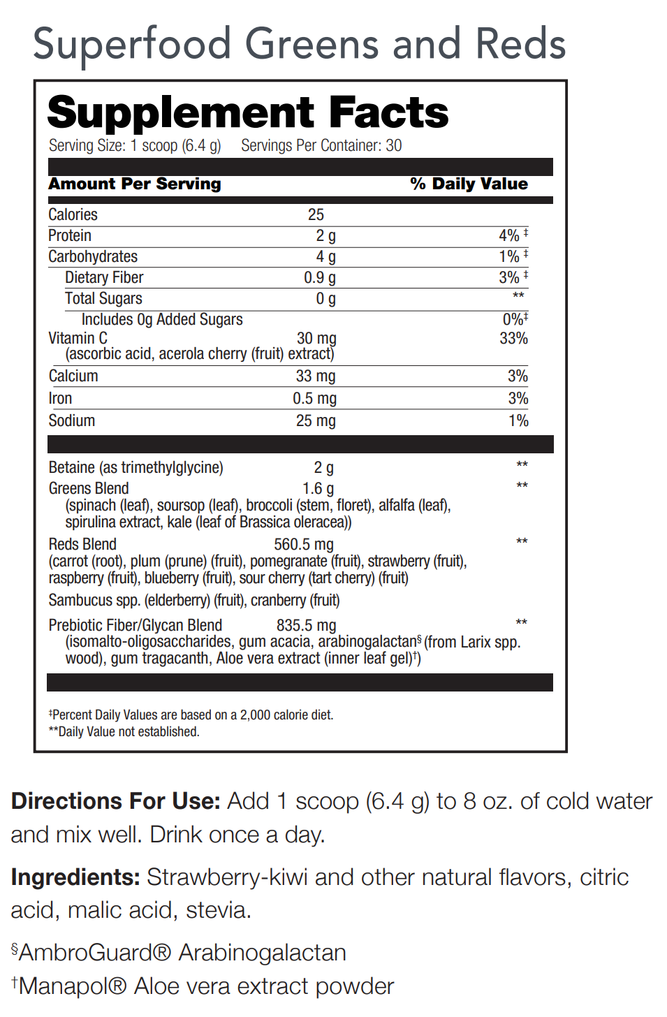 Mannatech Superfood Greens and Reds Strawberry Kiwi Drink Mix Plants 6.8 oz NEW