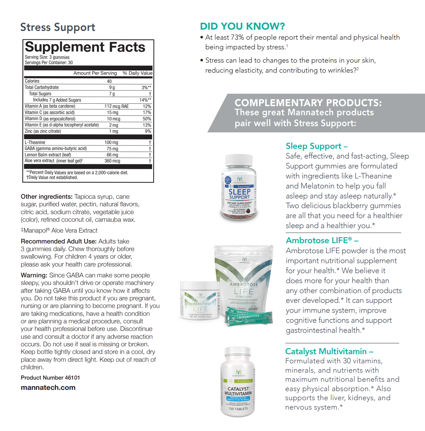 Mannatech Stress + Sleep Support Gummies Natural Flavors Calm Zen 2 Bottles NEW