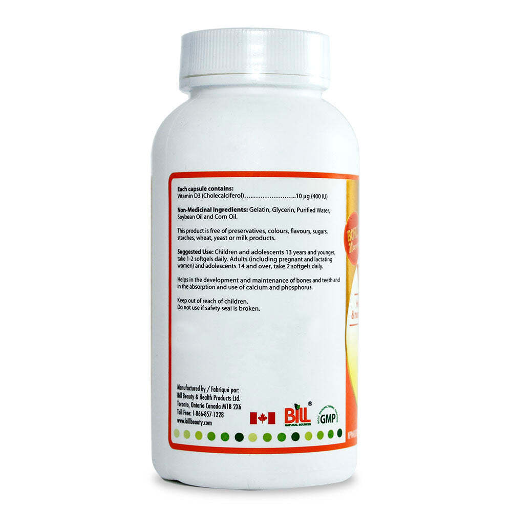 Bill Natural Sources Vitamin D3 400IU Strong Bones Sunshine Milk 120 pcs NEW