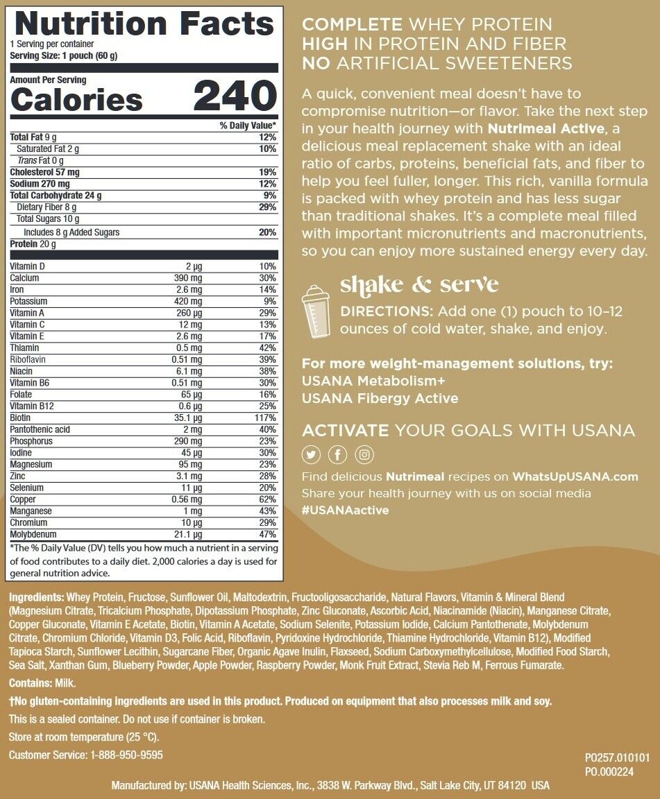 USANA Nutrimeal Active Chocolate Whey Protein Meal 14 Single Serving Packets NEW