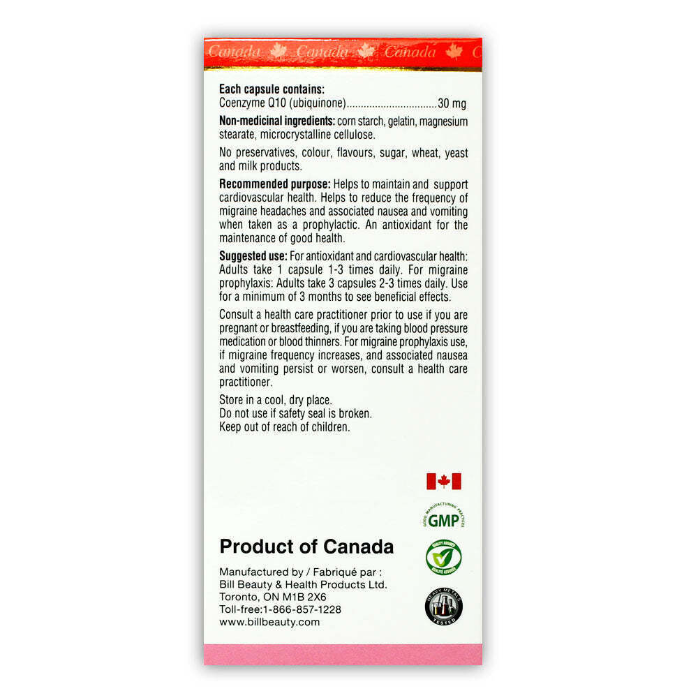 Bill Natural Sources CoQ10 30mg Support Heart Health Blood 100 Capsules NEW