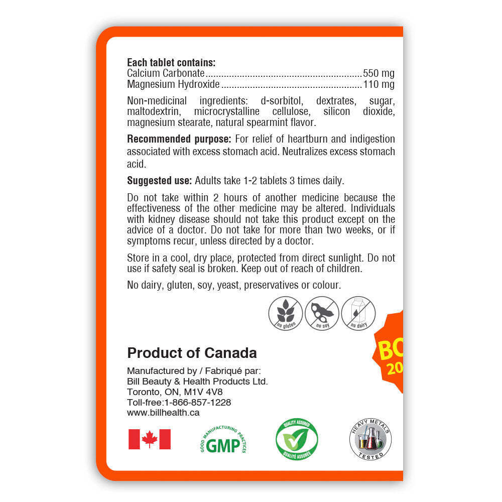 Bill Natural Sources Extra Strength Antacid Plus Calcium 120 Chewable Tablet NEW