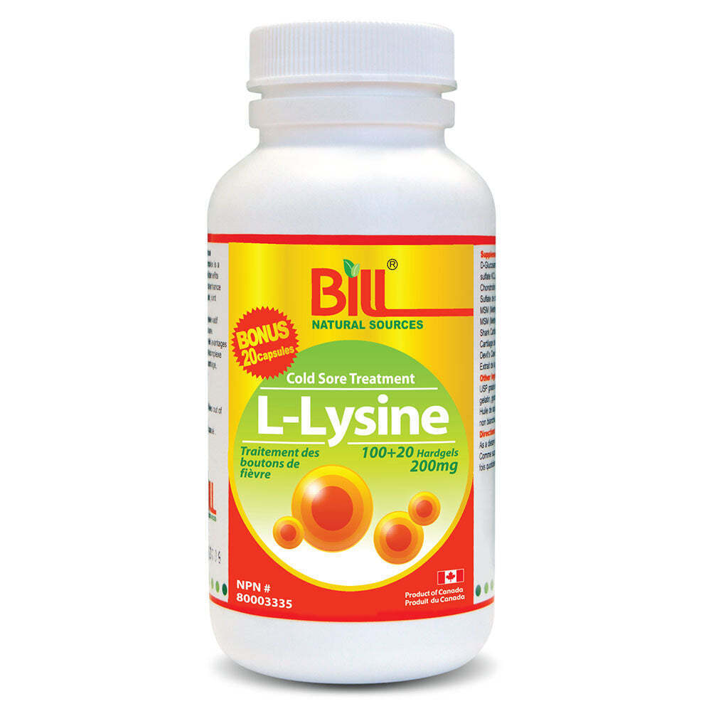 Bill Natural Sources L-赖氨酸减少唇疱疹胶原蛋白 200 毫克 120 粒胶囊全新