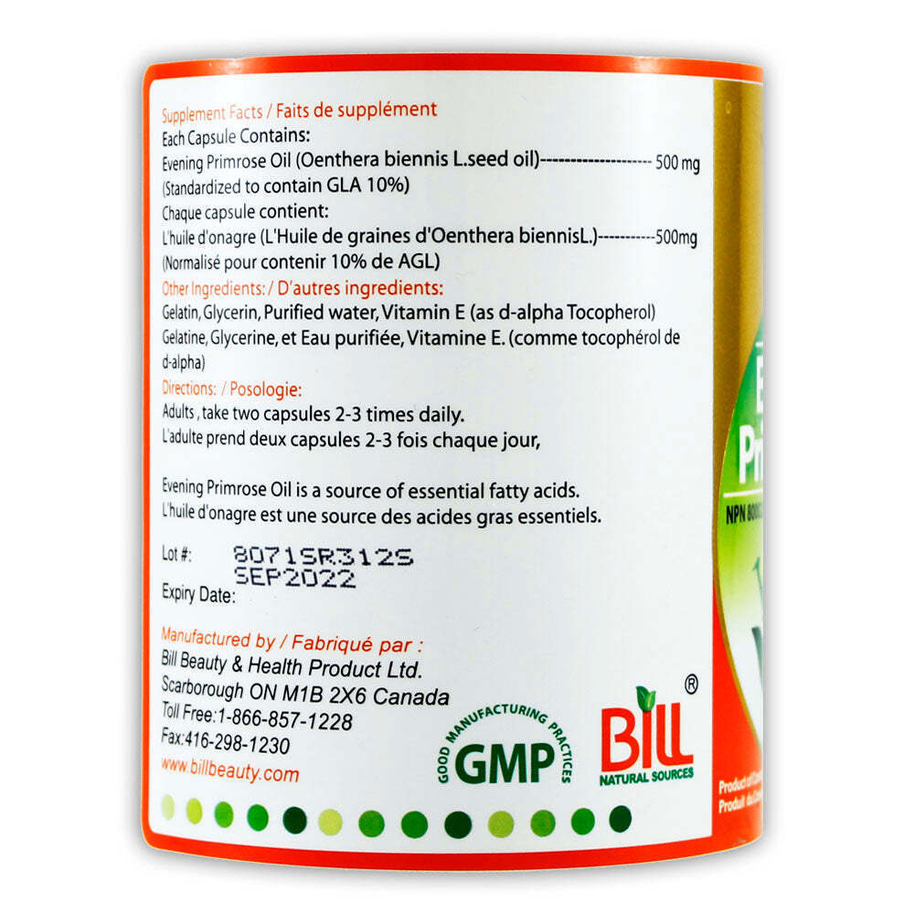 Bill Natural Sources Evening Primrose Oil 500mg Omega-6 GLA 200 Softgels NEW