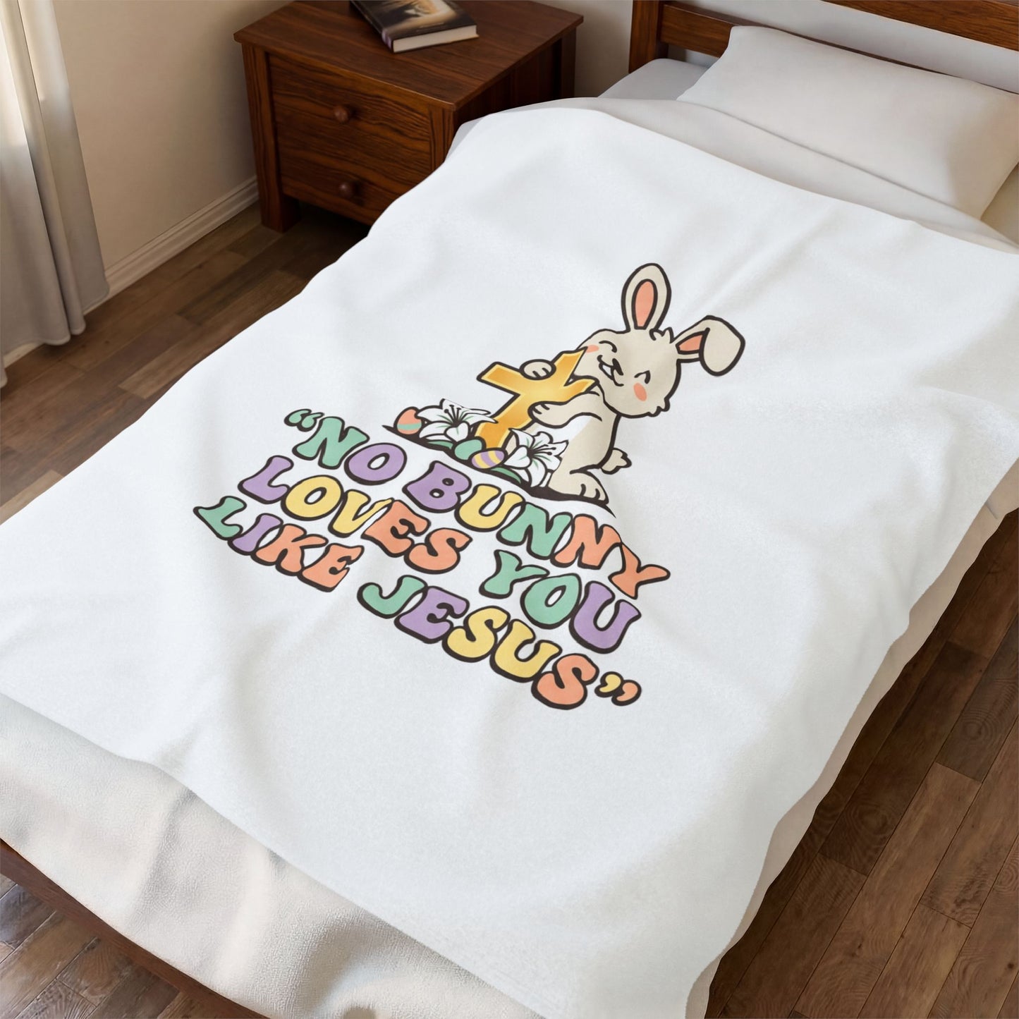 No Bunny Loves You Like Jesus Plush Blanket | Easter Christian, Pastel Retro Faith Humor