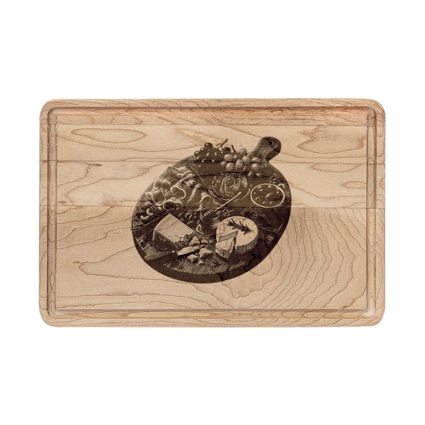 Engraved Charcuterie Board Wooden Cutting Board — Round Cheese & Fruit Design