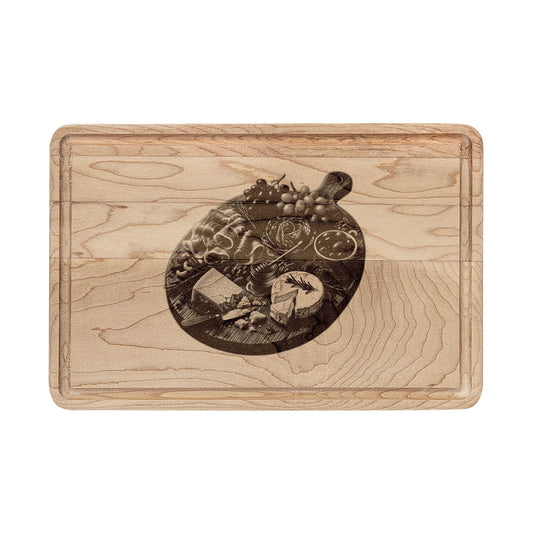 Engraved Charcuterie Board Wooden Cutting Board — Round Cheese & Fruit Design