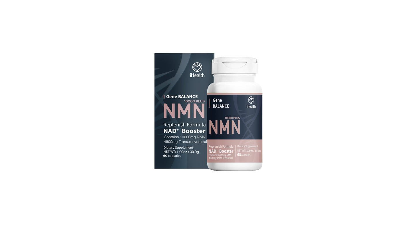 2 Bottles iHealth NMN Gene Balance Replenish Formula NAD+ Cognitive 60 caps 10000mg NMN and 4800mg Trans-Resveratrol NEW