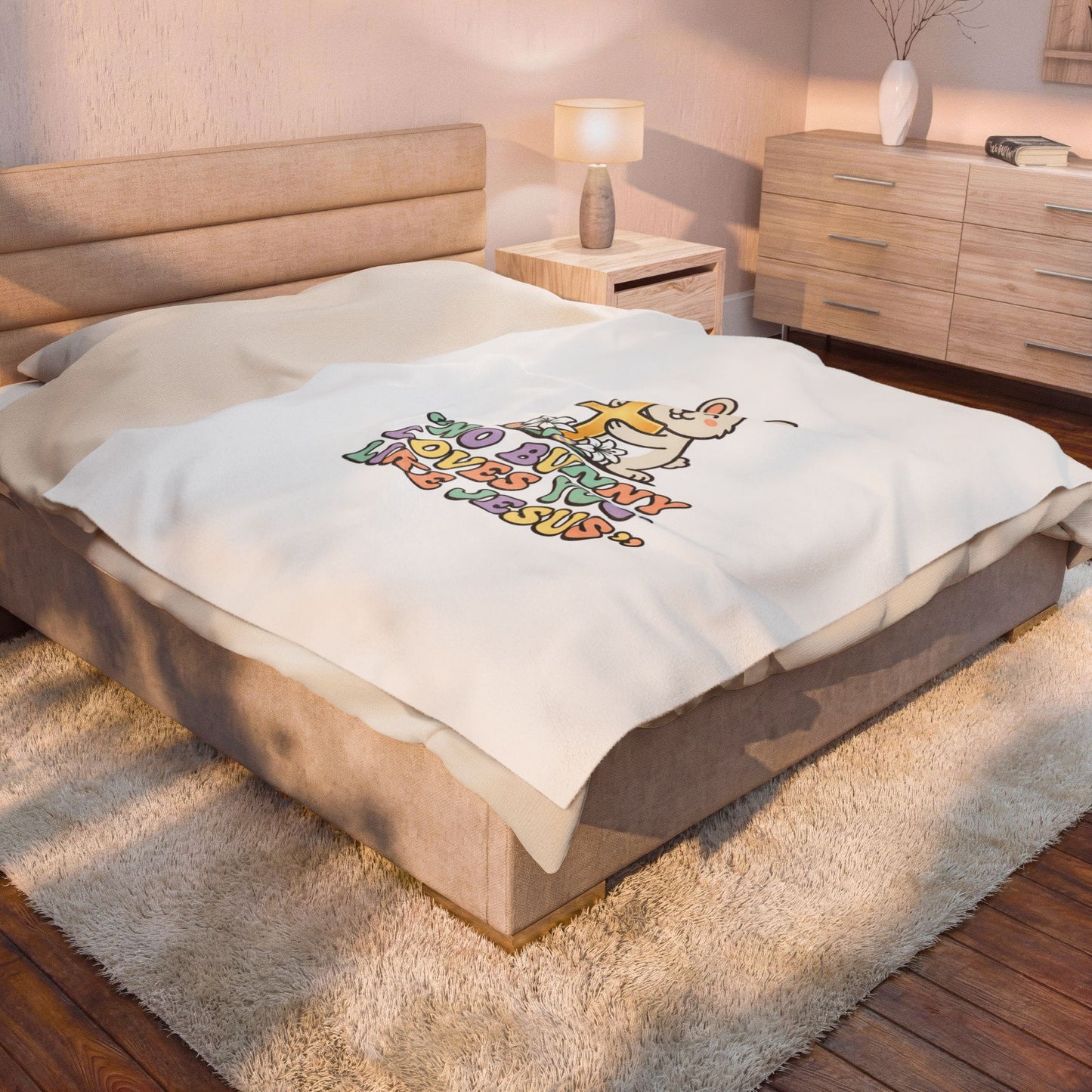 No Bunny Loves You Like Jesus Plush Blanket | Easter Christian, Pastel Retro Faith Humor