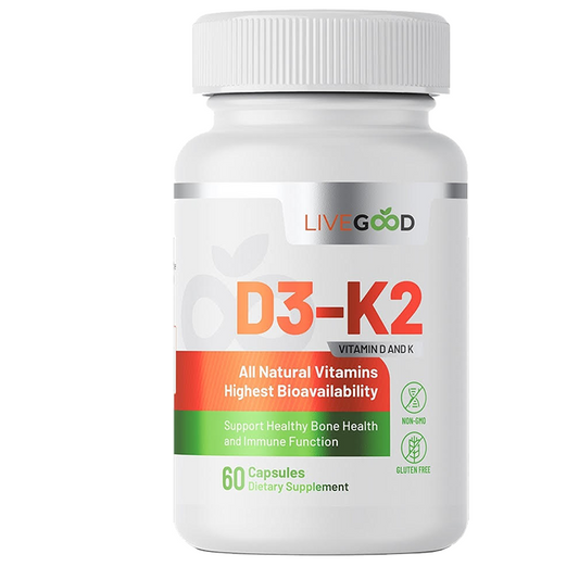 LiveGood D3-K2 2000 All Natural Vitamins Bioavailabilty Bone Health 60 Caps NEW