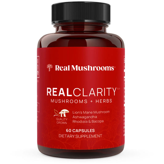 Real Mushrooms RealClarity Lion's Mane Rhodiola Bacopa Extracts 60 caps NEW