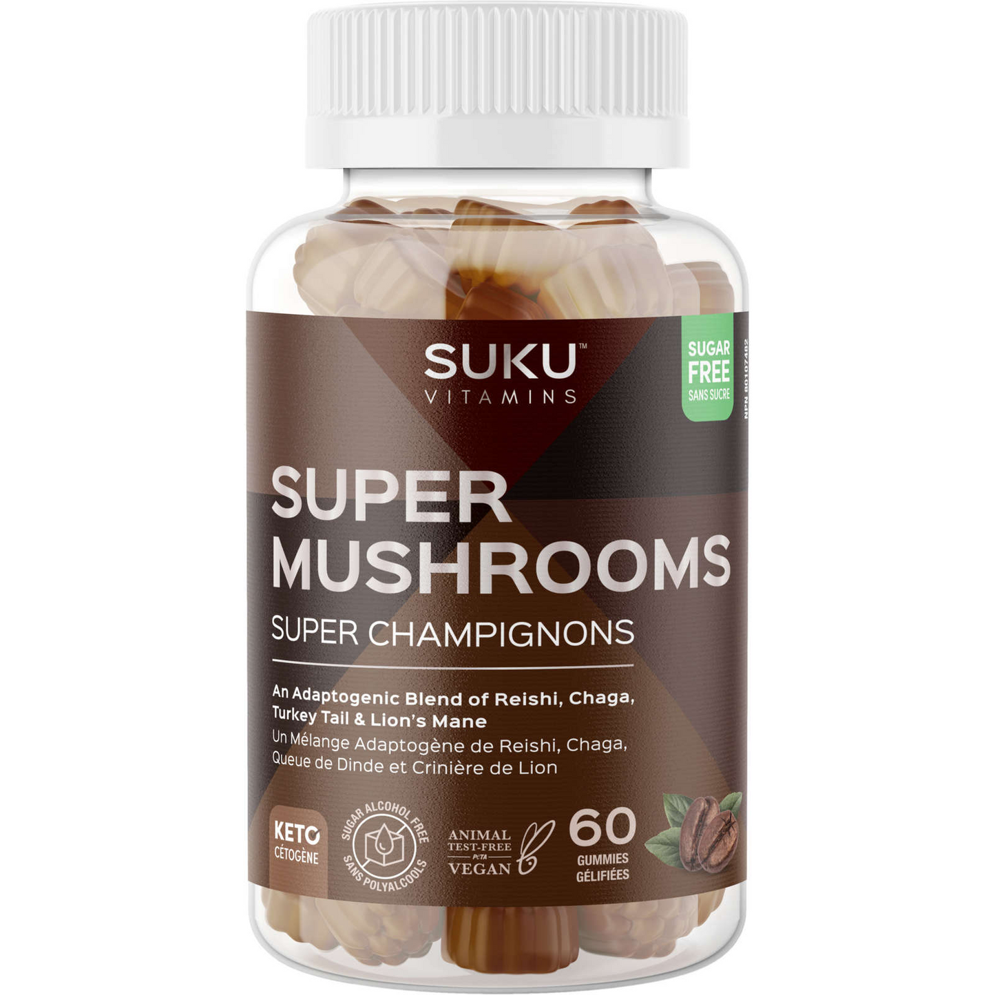 SUKU Super Mushrooms Reishi Chaga Turkey Tail Lion's Mane Health 60 Gummies NEW