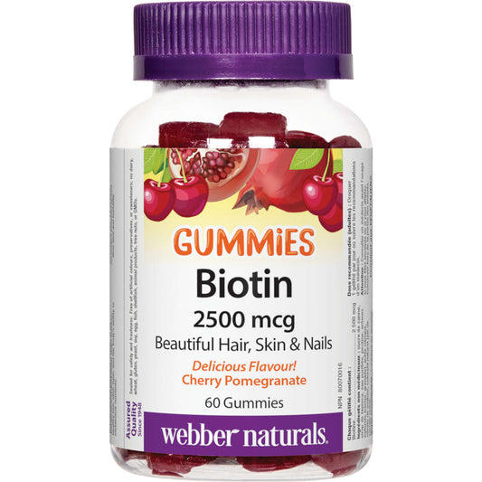 Webber Naturals Biotin Gummies 2500 mcg Essential B Vitamins Nutrient 60 pcs NEW