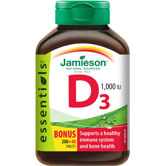 Jamieson Vitamin D 1000 IU Tablets Good Health Bones Teeth Strong 240 pcs NEW