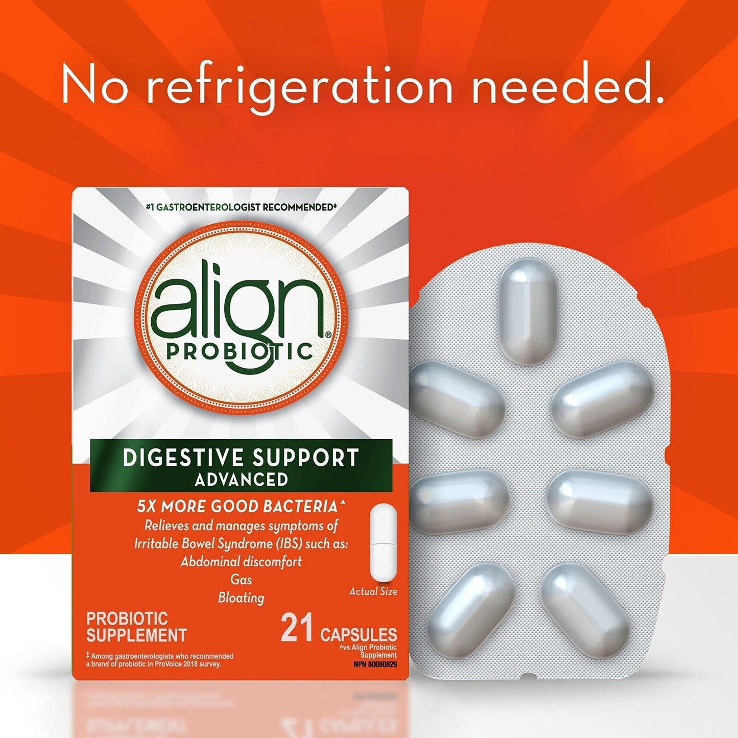 Align Digestive Support Probiotic Capsules Gastrointestinal Health 21 pcs NEW