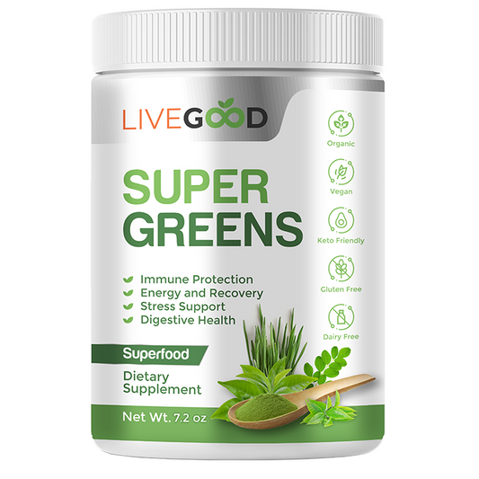 LiveGood Organic Super Greens Blood Pressure Gut Brain Nutrients 7.2oz NEW