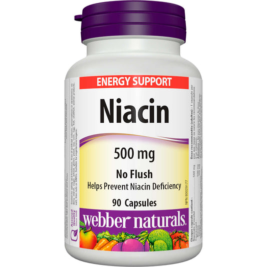 Webber Naturals No Flush Niacin 500 mg Deficiency Prevention Natural 90pcs NEW