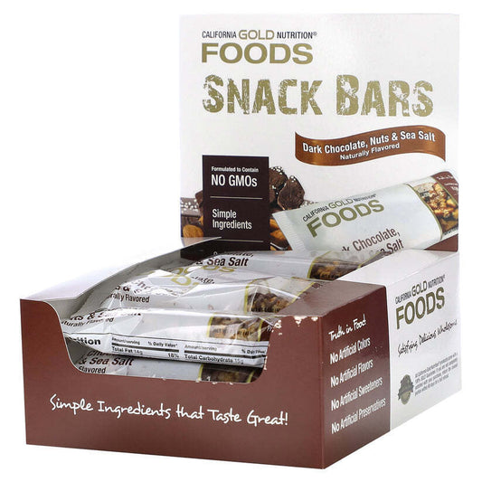 California Gold Nutrition FOODS Dark Chocolate Nuts Sea Salt 12 Bars 480g NEW