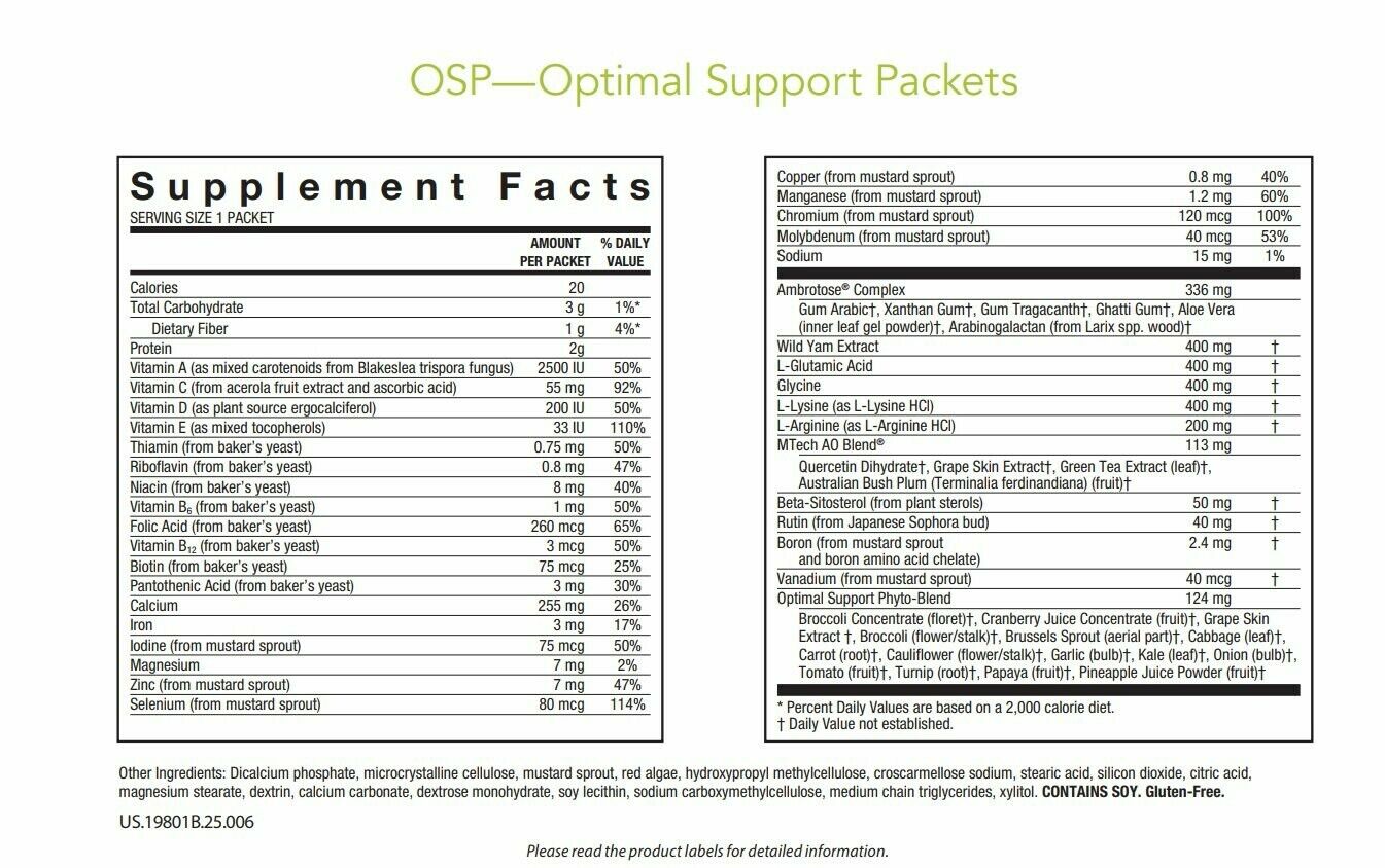 3 Bags Mannatech Optimal Support Packets OSP 60 Packets Multivitamin Support NEW