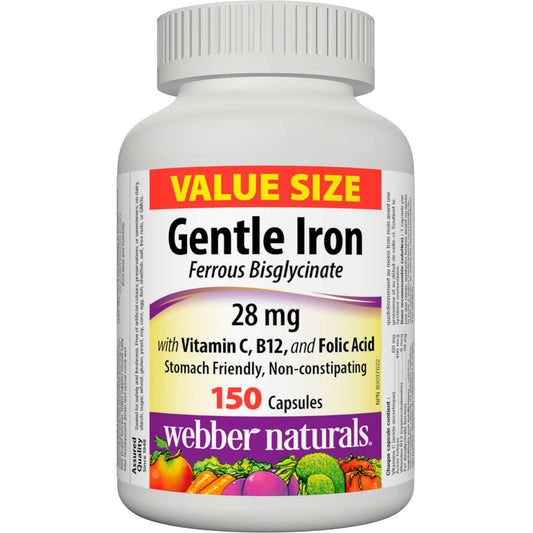 Webber Naturals Gentle Iron with Vitamin C B12 Folic Acid Formula 150 Caps NEW