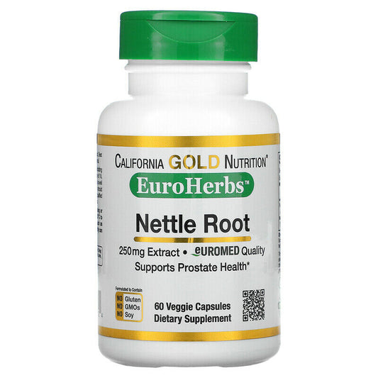 California Gold Nutrition EuroHerbs Nettle Root Extract Veg 250mg 60 caps NEW